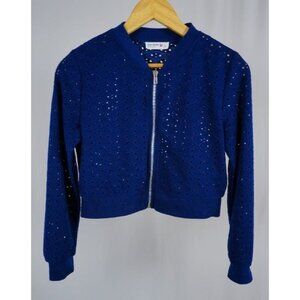 Knit Works Navy Blue Lace Bomber Jacket Size L (14)
